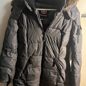 Halifax Traders Gray Women's Puffer Jacket with Faux Fur Hood
